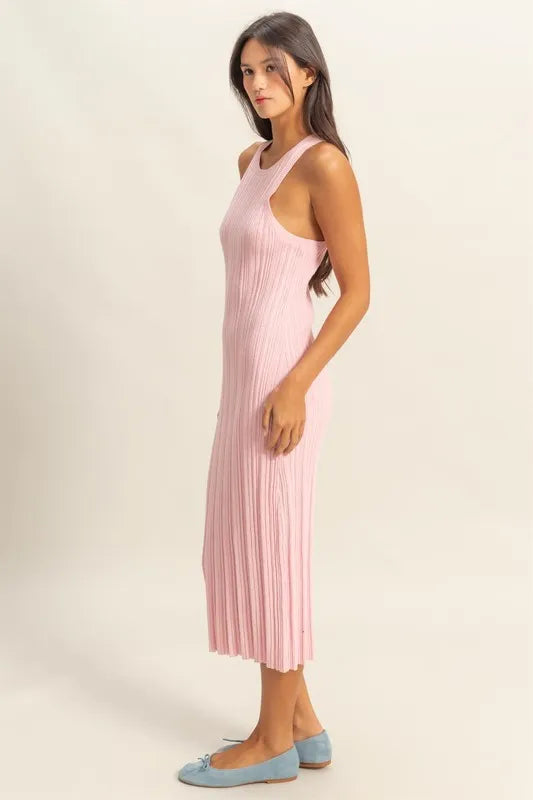 HYFVE Pink Round Neck Bodycon Ribbed Knit Dress Tank Dresses