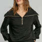 Umgee Full Size Ribbed Knit Half Zipper Sweatshirt Plus Size Black