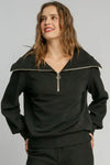Umgee Full Size Ribbed Knit Half Zipper Sweatshirt Plus Size - DAVERRI FASHIONS