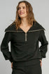 Umgee Full Size Ribbed Knit Half Zipper Sweatshirt Plus Size Black