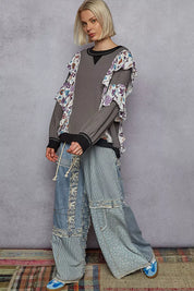 POL Round Neck Sweater with Floral Ruffle Detail | Sweaters Daverri Fashions