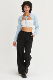 BABY BLUE HYFVE Cable-Knit Tie-Front Shrug | Daverri Fashions