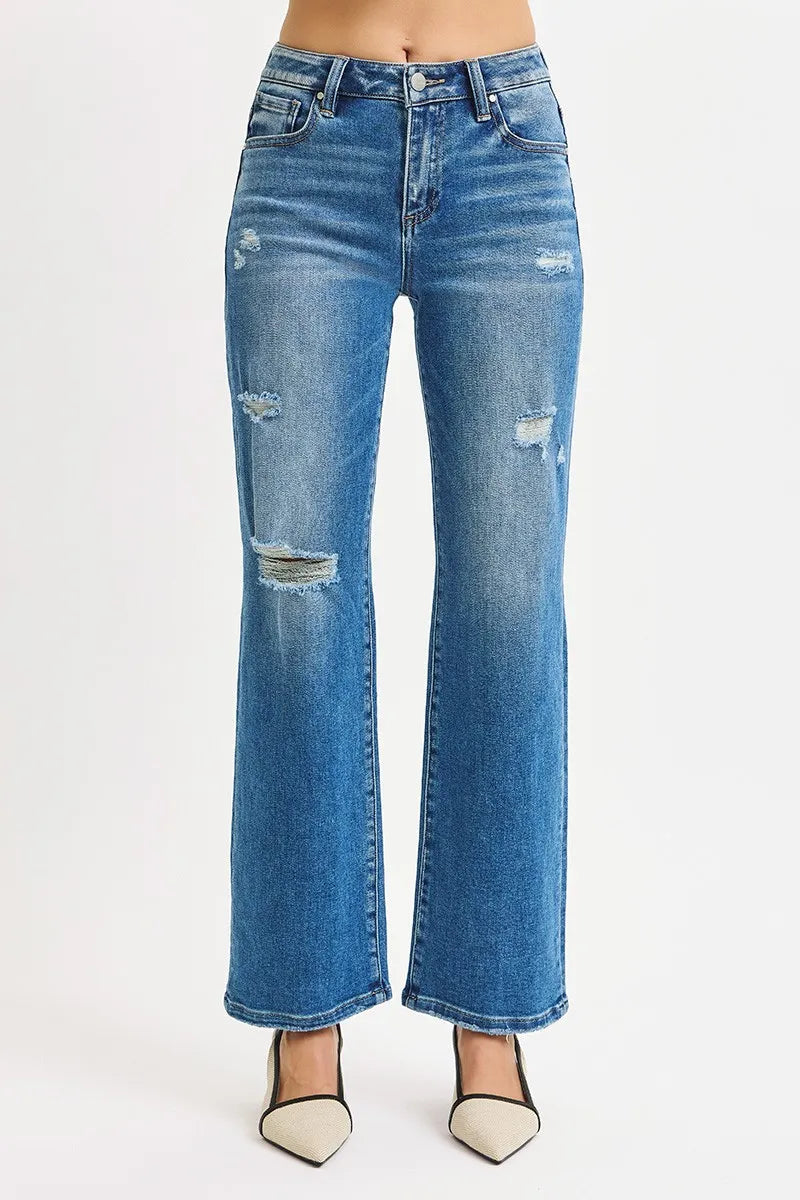 RISEN Full Size High Rise Ankle Straight Front Body Distressed Jeans Plus Size | Jeans Daverri Fashions
