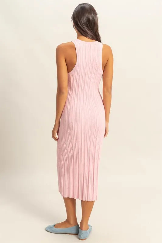 HYFVE Pink Round Neck Bodycon Ribbed Knit Dress Tank Dresses