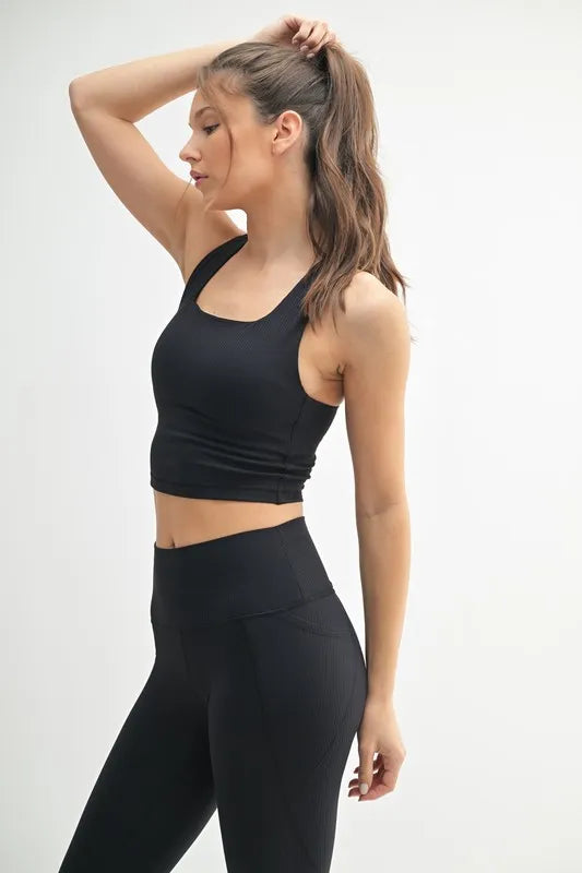 Square Neck Soft Ribbed Racerback Active Bra