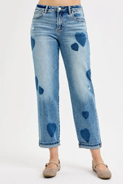 RISEN Full Size Mid Rise Fit-boyfriend Heart Shade Jeans Plus Size | Jeans Daverri Fashions