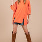 Ces Femme Orange Side Slit Drop Shoulder Puff Sleeve Sweatshirt - DAVERRI FASHIONS
