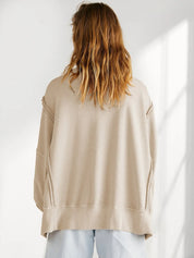 Slit Round Neck Dropped Shoulder Sweatshirt | Sweatshirts Daverri Fashions