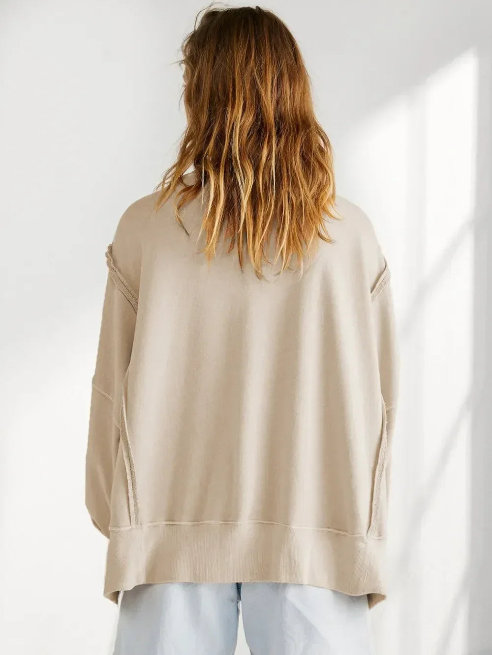 Slit Round Neck Dropped Shoulder Sweatshirt - DAVERRI FASHIONS