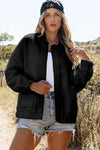 Women’s black floral quilted bomber jacket with baseball collar