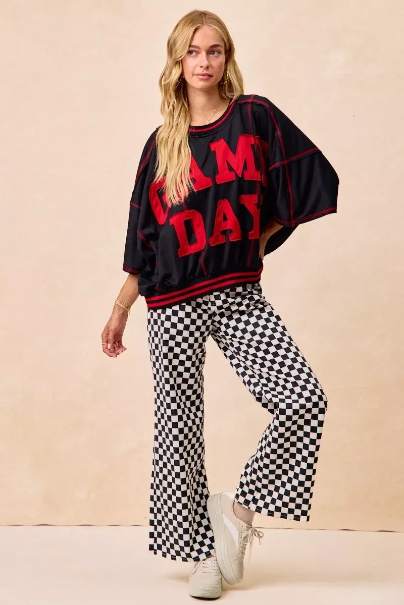 BiBi Gameday Theme Checkered Printed Pants - DAVERRI FASHIONS