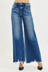 RISEN high-rise wide-leg blue denim jeans with frayed hem