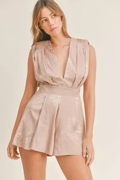 MABLE Draped Romper with Pleated Shoulder Pad Detail - DAVERRI FASHIONS
