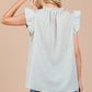 Ces Femme Plaid Notched Ruffled Cap Sleeve Blouse Blouses