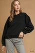 Umgee Round Neck Sweatshirt with Pleated Detail - DAVERRI FASHIONS