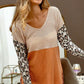 BiBi Color Block Leopard V Neck Knit Top Tops