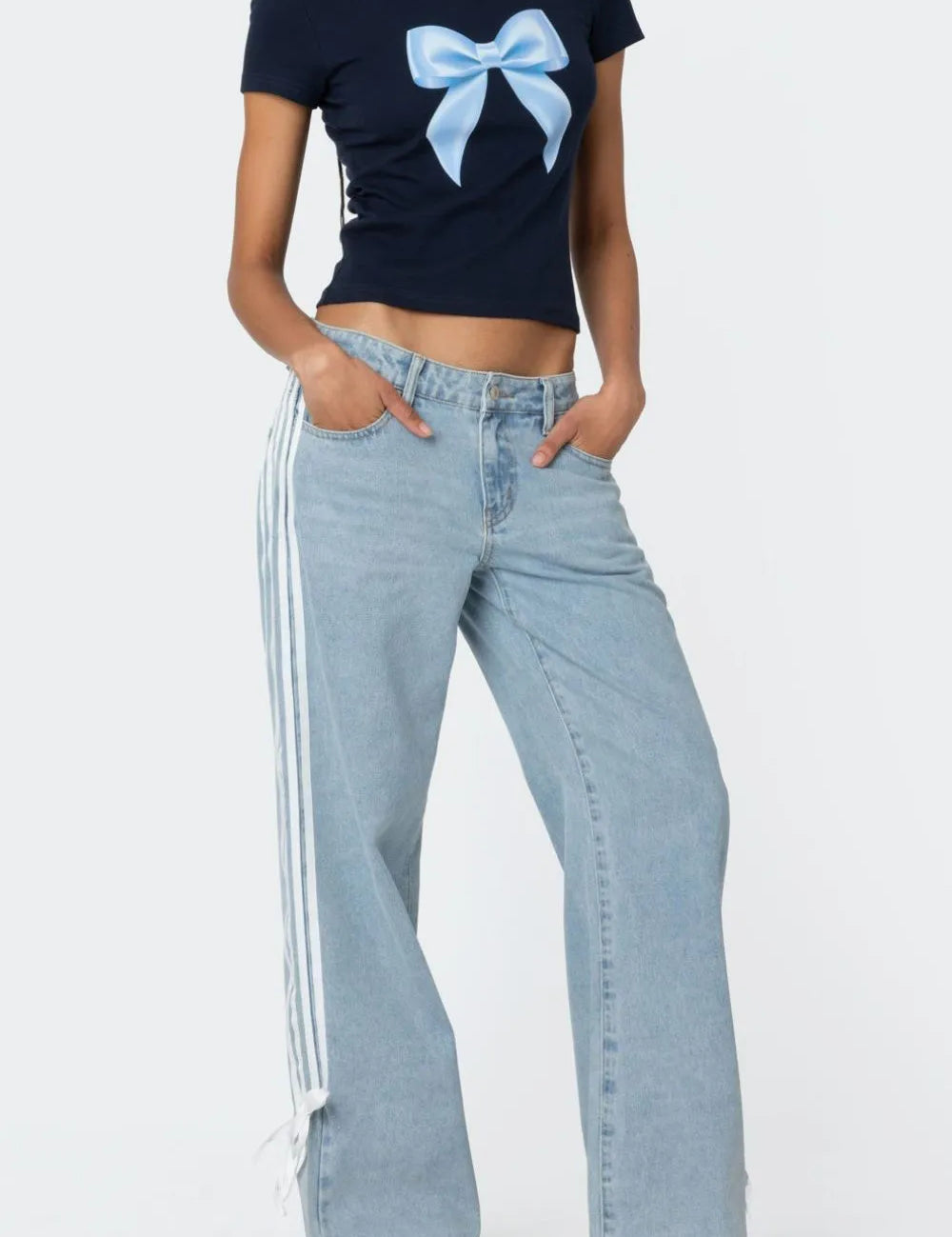 Side Striped Loose Fit Jeans | Jeans Daverri Fashions