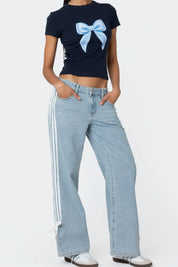Side Striped Loose Fit Jeans | Jeans Daverri Fashions