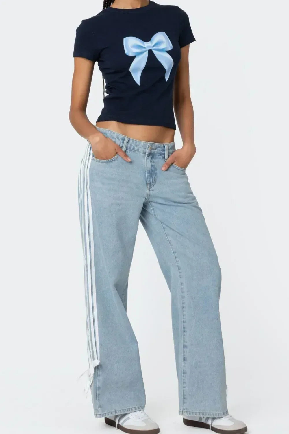 Side Striped Loose Fit Jeans - DAVERRI FASHIONS