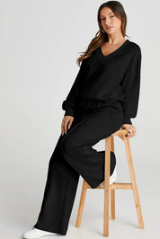 V-Neck Long Sleeve Top and Pants Active Set | Daverri Fashions