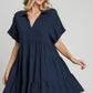 Umgee Full Size Raw Hem Folded Sleeve Tiered Dress Plus Size Mini Dresses