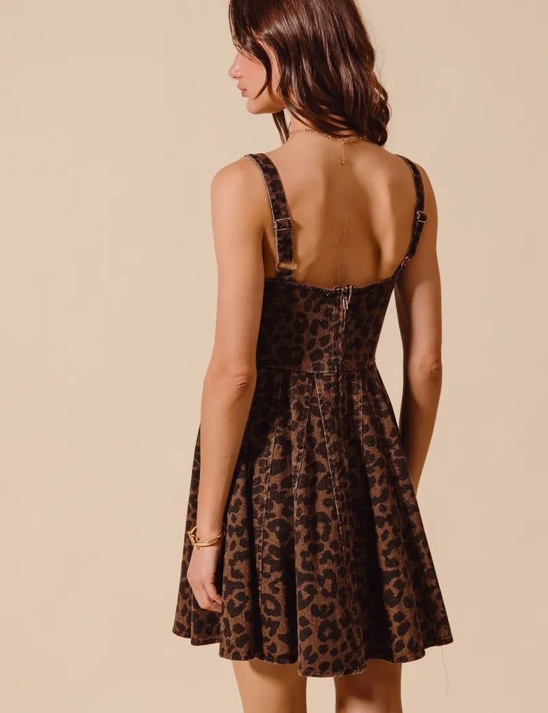 SO ME Mineral Washed Leopard Flare Cami Dress | Mini Dresses Daverri Fashions