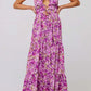 Floral print tie front tiered maxi dress in vibrant purple