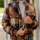 Women’s Pocketed Long Sleeve Plaid Flannel Jacket in Brown, Red, Beige