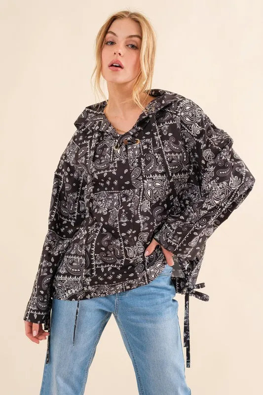 And The Why Bandana Pattern Lace Up Detailed Windbreaker