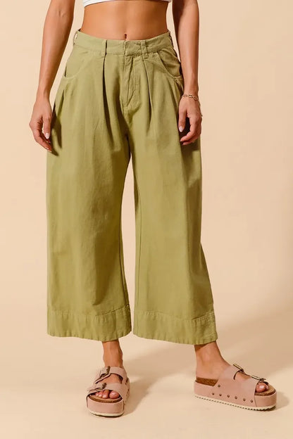 SO ME Mid Rise Wide Leg Chino Pants With Pockets - DAVERRI FASHIONS