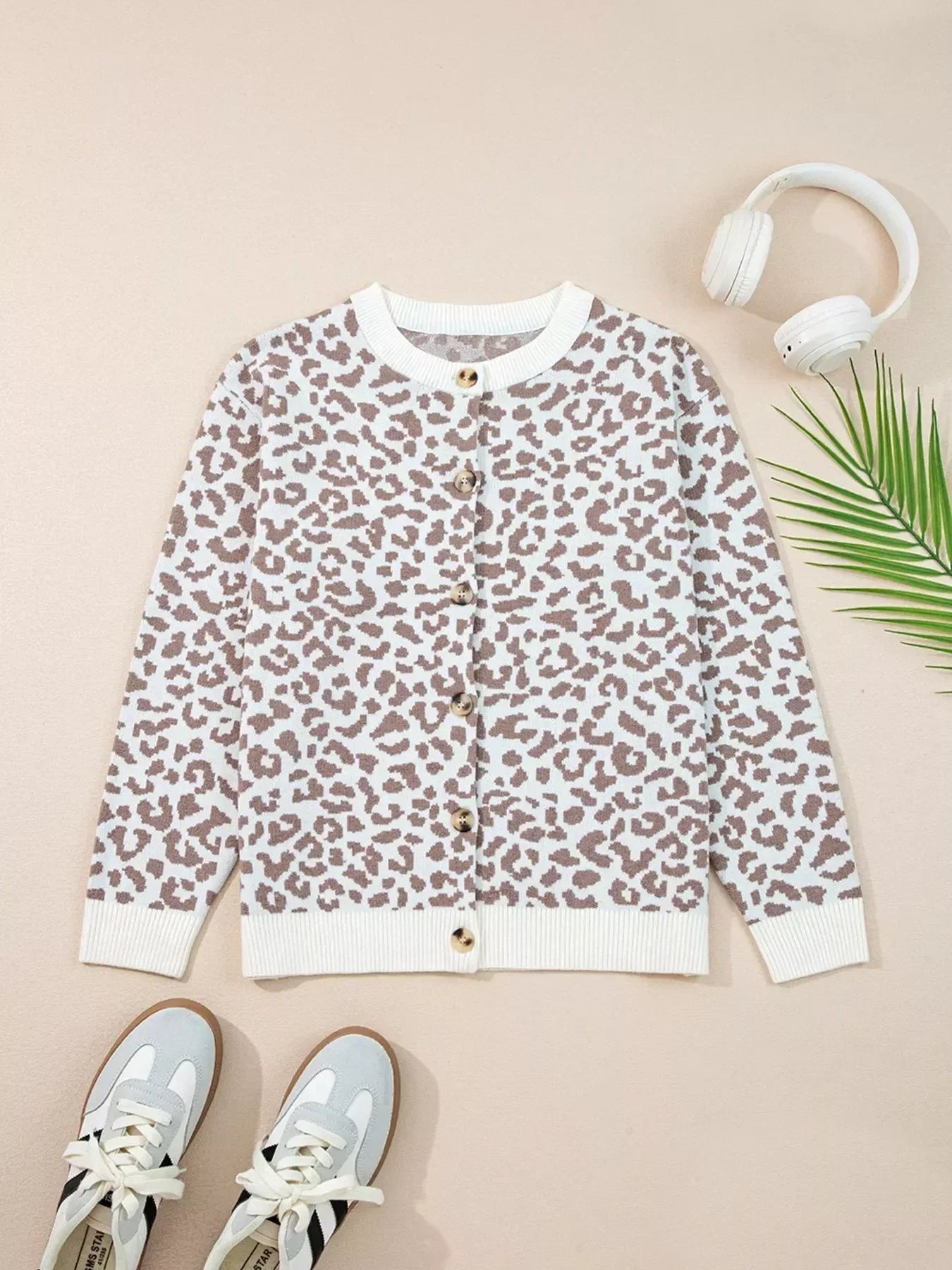 Leopard Drop Shoulder Chunky Knitted Cardigan - DAVERRI FASHIONS