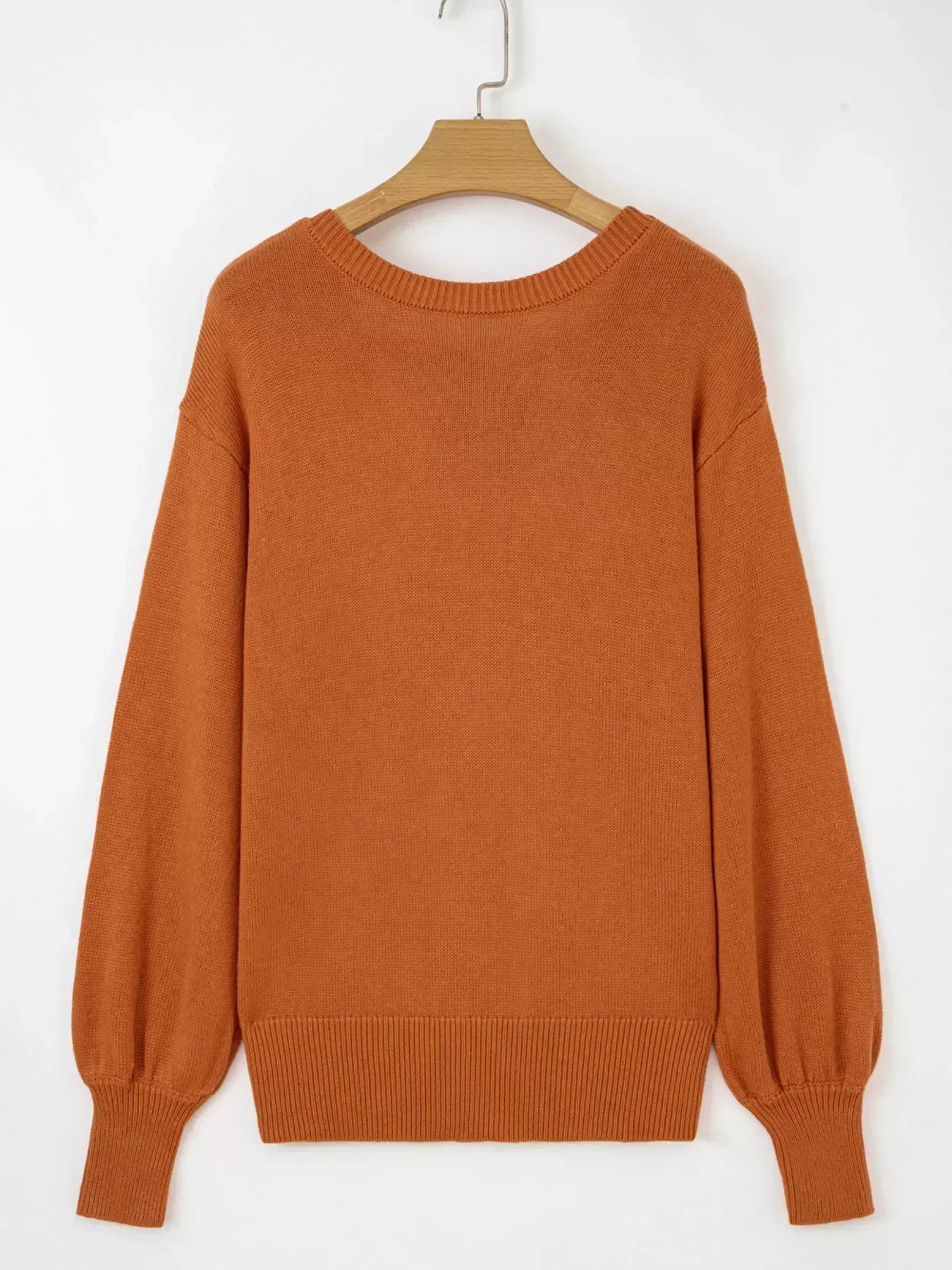 Solid Color Ribbed Trim Drop Shoulder Sweater - DAVERRI FASHIONS