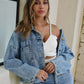 Button Down Drop Shoulder Denim Jacket - DAVERRI FASHIONS