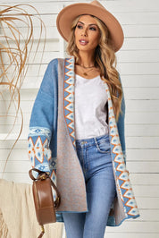 Geometric Open Front Long Sleeve Cardigan | Cardigans Daverri Fashions