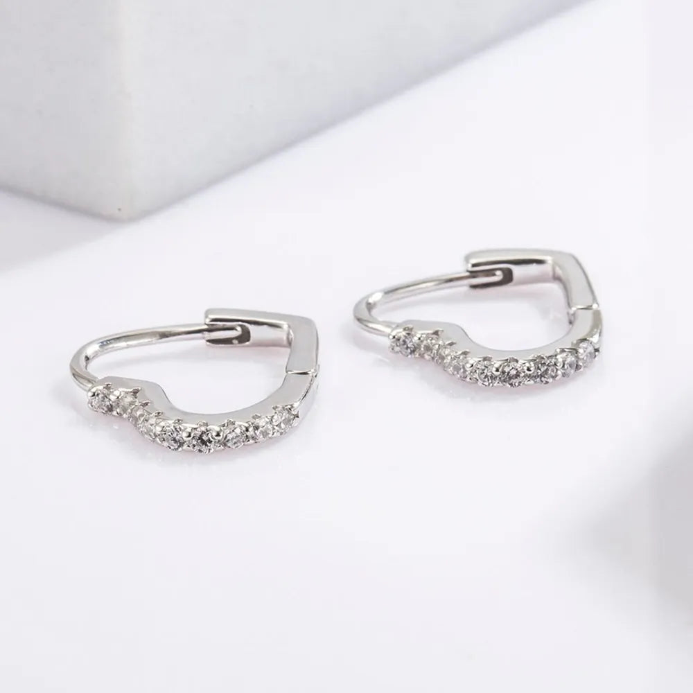 Modern 925 sterling silver zircon heart hoop earrings