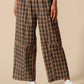 SO ME Check Plaid Wide Leg Pants with Big Patch Pockets BLACK CAMEL