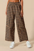SO ME Check Plaid Wide Leg Pants with Big Patch Pockets BLACK CAMEL