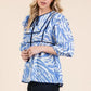 Lime 'N' Chili Graphic Print Solid Trim Quarter Sleeve Blouse - DAVERRI FASHIONS