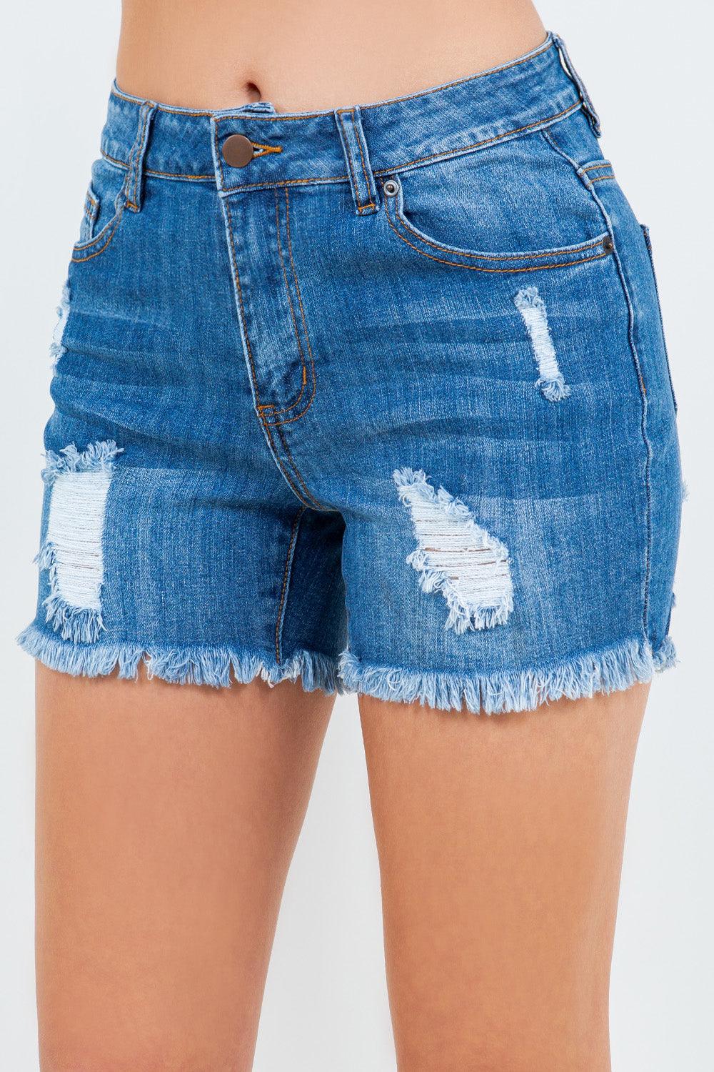 High Waist Distressed Frayed Denim Shorts Shorts