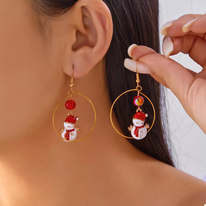 Red One Size 18K Gold-Plated Snowman Christmas Holiday Earrings | Earrings Daverri Fashions