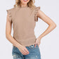 Ces Femme Texture Mock Neck Ruffle Cap Sleeve Blouse - DAVERRI FASHIONS