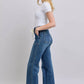 Judy Blue drawstring straight jeans with pockets, high-waisted blue denim flared leg