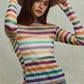 SO ME Mardi Gras Color Stripe Stretch Mesh Top in vibrant stripes