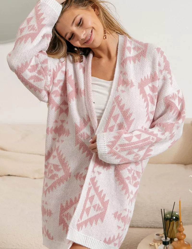 BiBi Aztec Pattern Open Front Cardigan | Cardigans Daverri Fashions