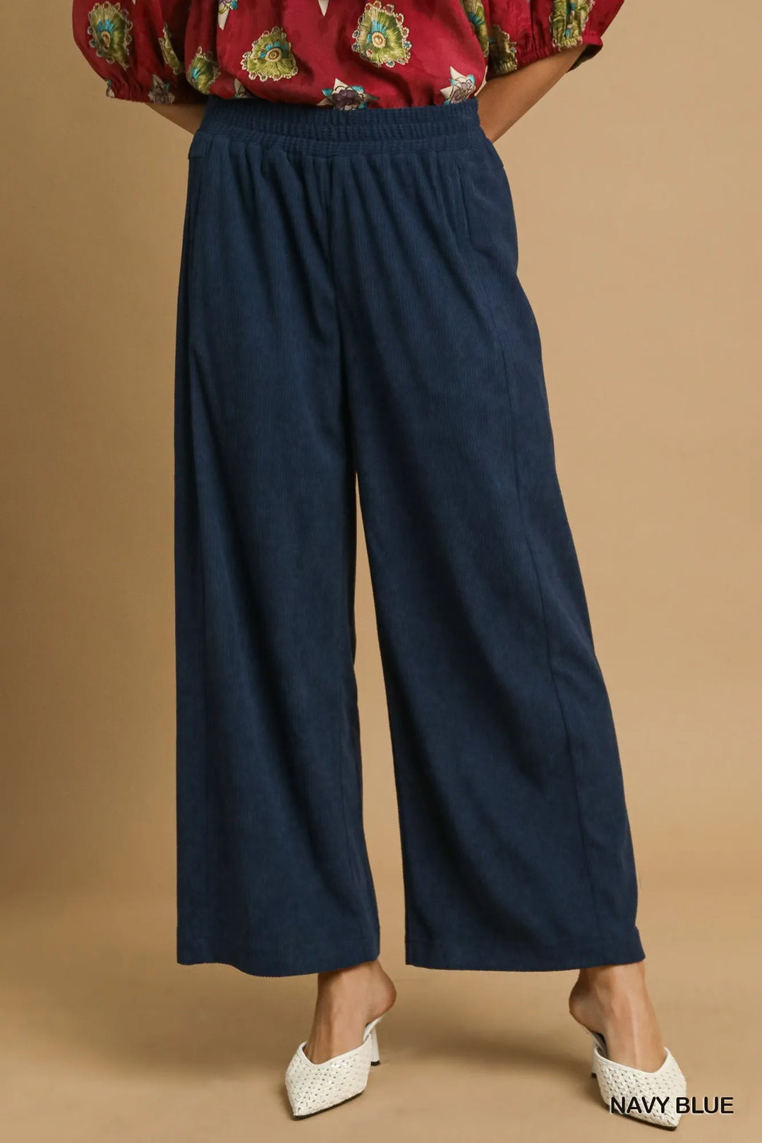 Umgee Wide-Leg Corduroy Pants NAVY BLUE
