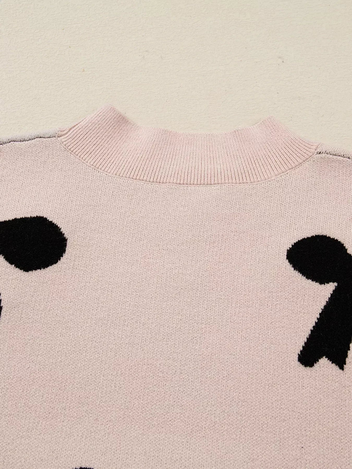 Pearl Embellished Bow Pattern Loose Sweater Dust Storm - DAVERRI FASHIONS