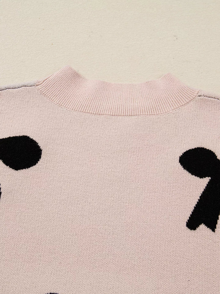 Pearl Embellished Bow Pattern Loose Sweater | Sweaters Daverri Fashions