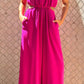Vibrant fuchsia cutout sleeveless halter-neck wide-leg jumpsuit, cinched waist