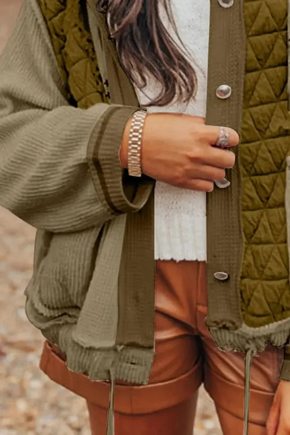 Drawstring Color Block Long Sleeve Jacket - DAVERRI FASHIONS