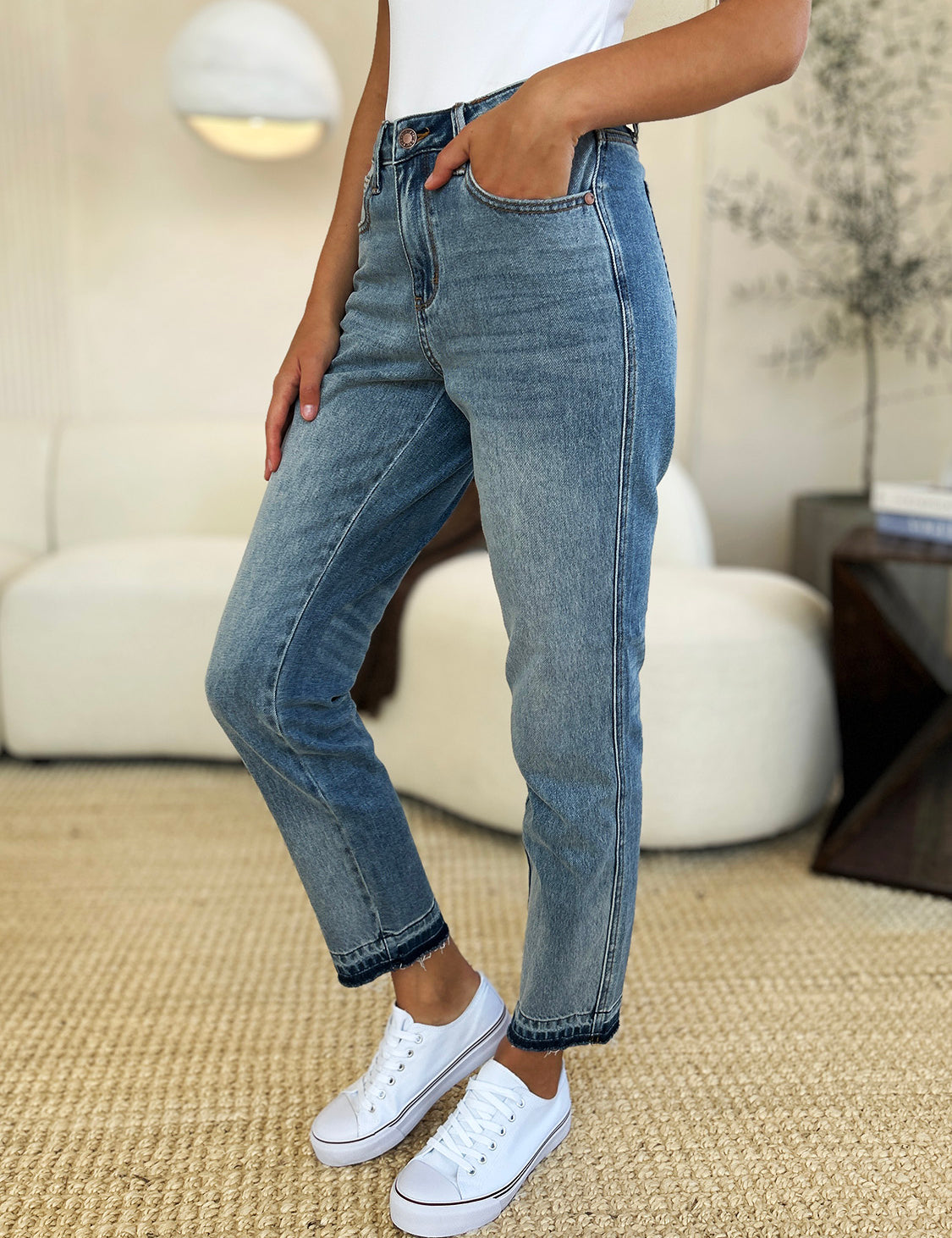 Judy Blue Full Size Mid Rise Rigid Magic Release Hem Jeans | Daverri Fashions